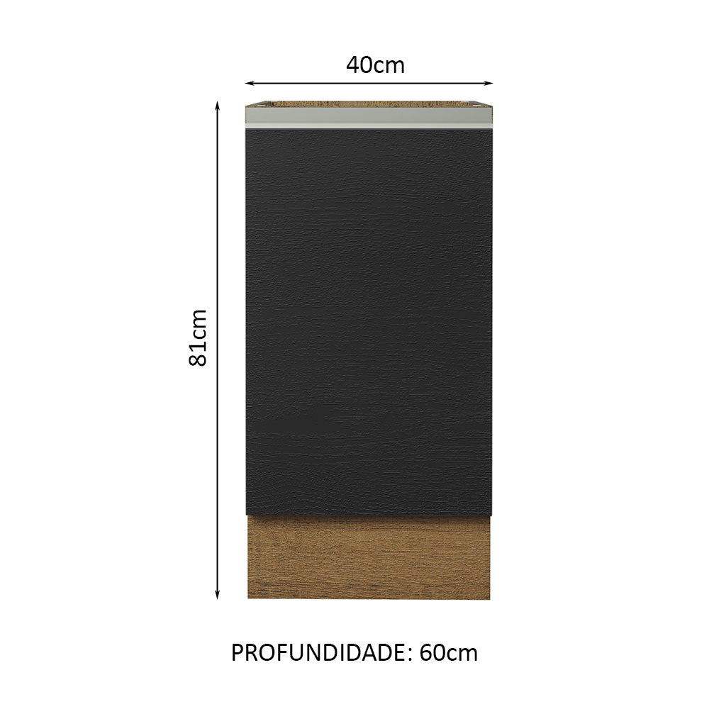 Gabinete Bajo 40 cm 1 Puerta Sin Encimera Marrón/Negro Glamy Madesa