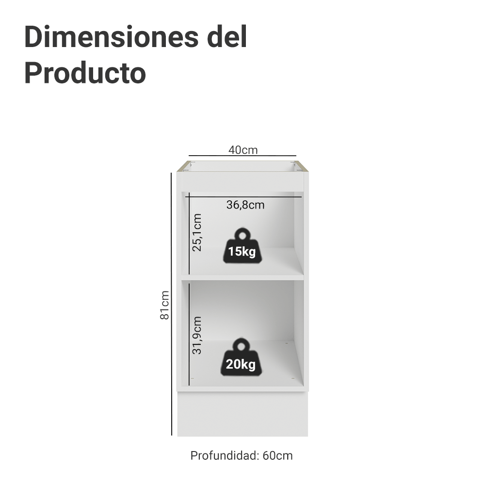 Gabinete Bajo de Cocina 40 x 60 cm 1 Puerta (Sin encimera) Blanco/Gris Vik Madesa