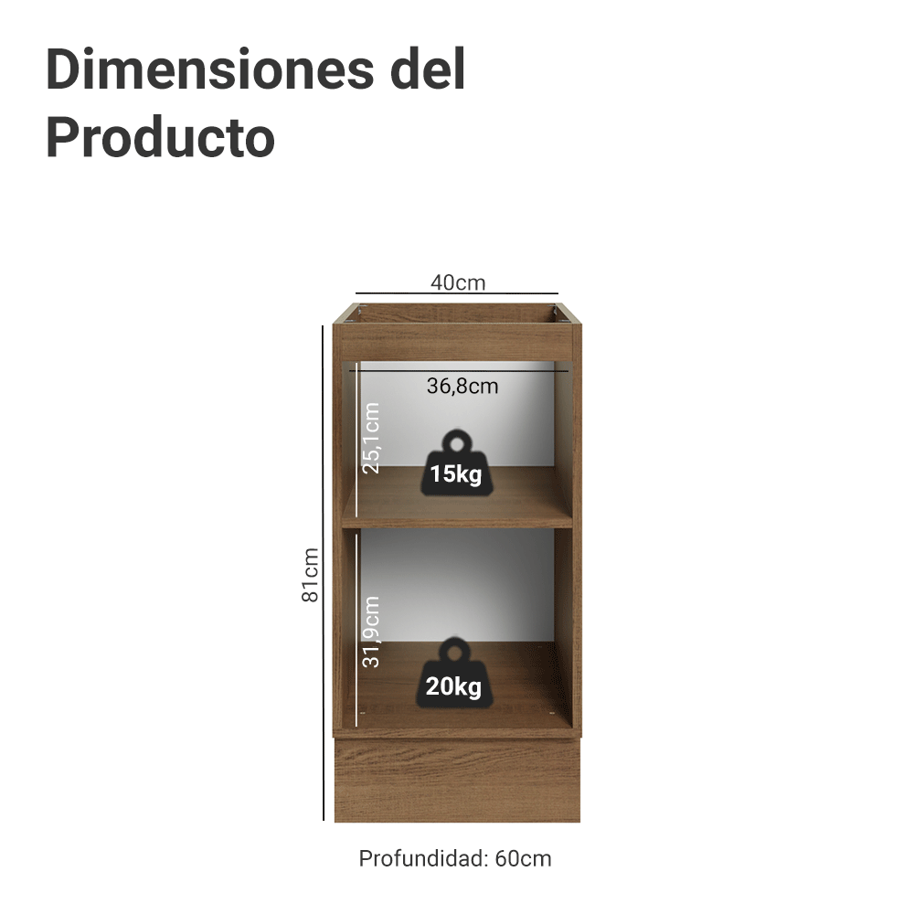 Gabinete Bajo de Cocina 40 x 60 cm 1 Puerta (Sin encimera) Marrón/Verde Vik Madesa