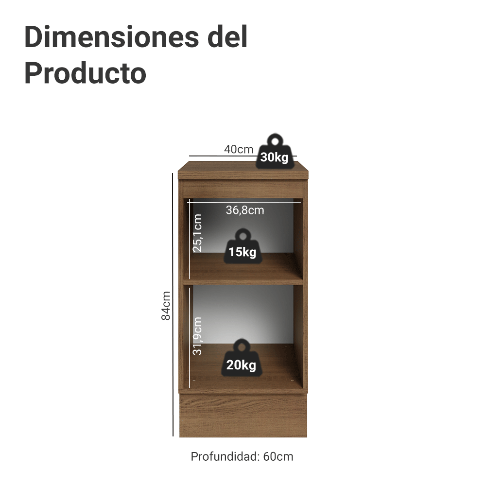 Gabinete Bajo de Cocina 40 x 60 cm 1 Puerta (Con Encimera) Marrón/Verde Vik Madesa