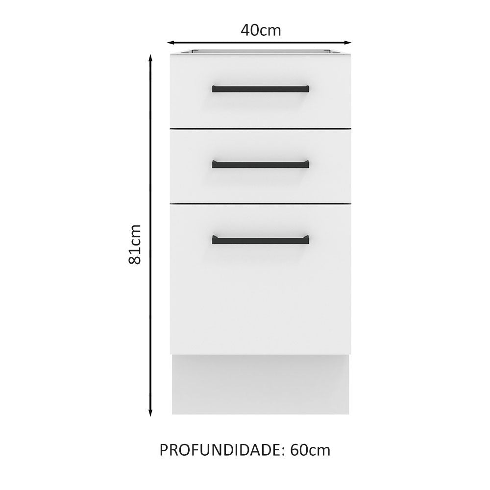 Gabinete Bajo 40 cm 3 Cajones Sin Encimera Blanco Agata Madesa