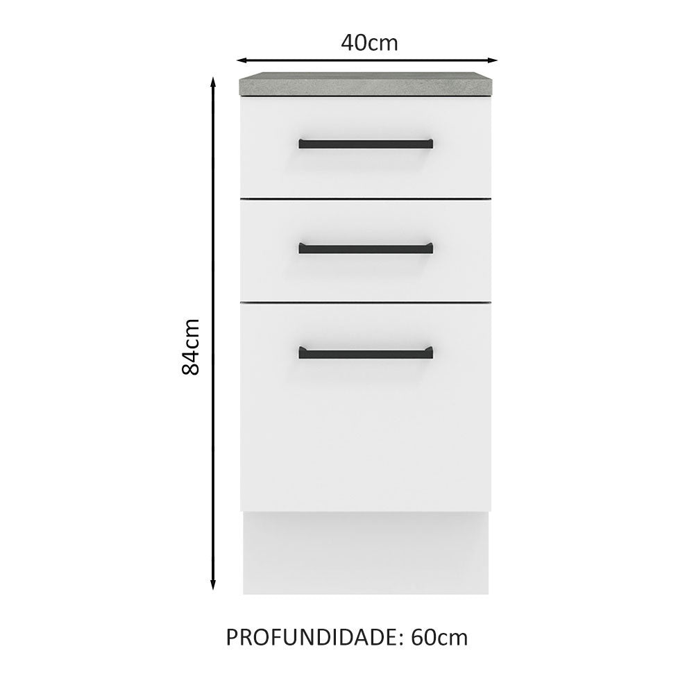 Gabinete Bajo 40 cm 3 Cajones Blanco Agata Madesa