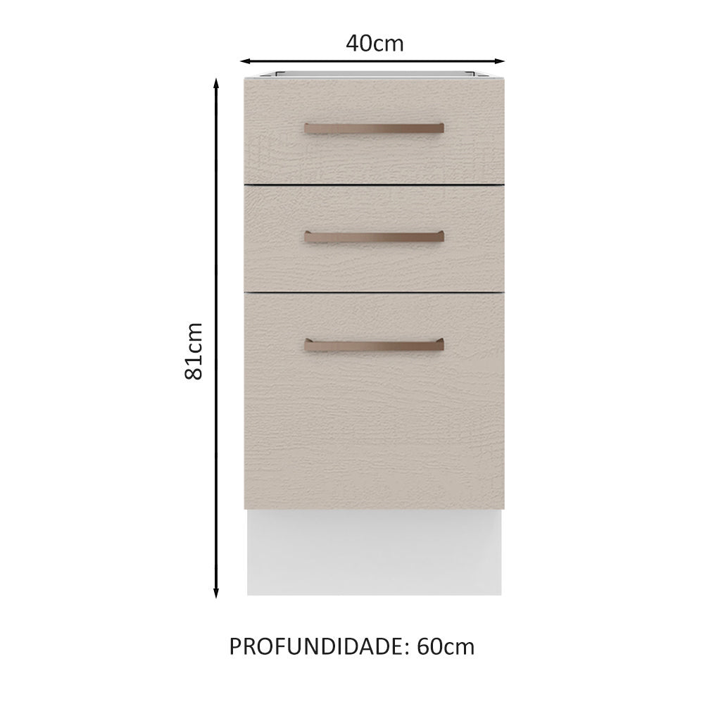 Gabinete Bajo 40 cm 3 Cajones Sin Encimera Blanco/Crema Agata Madesa