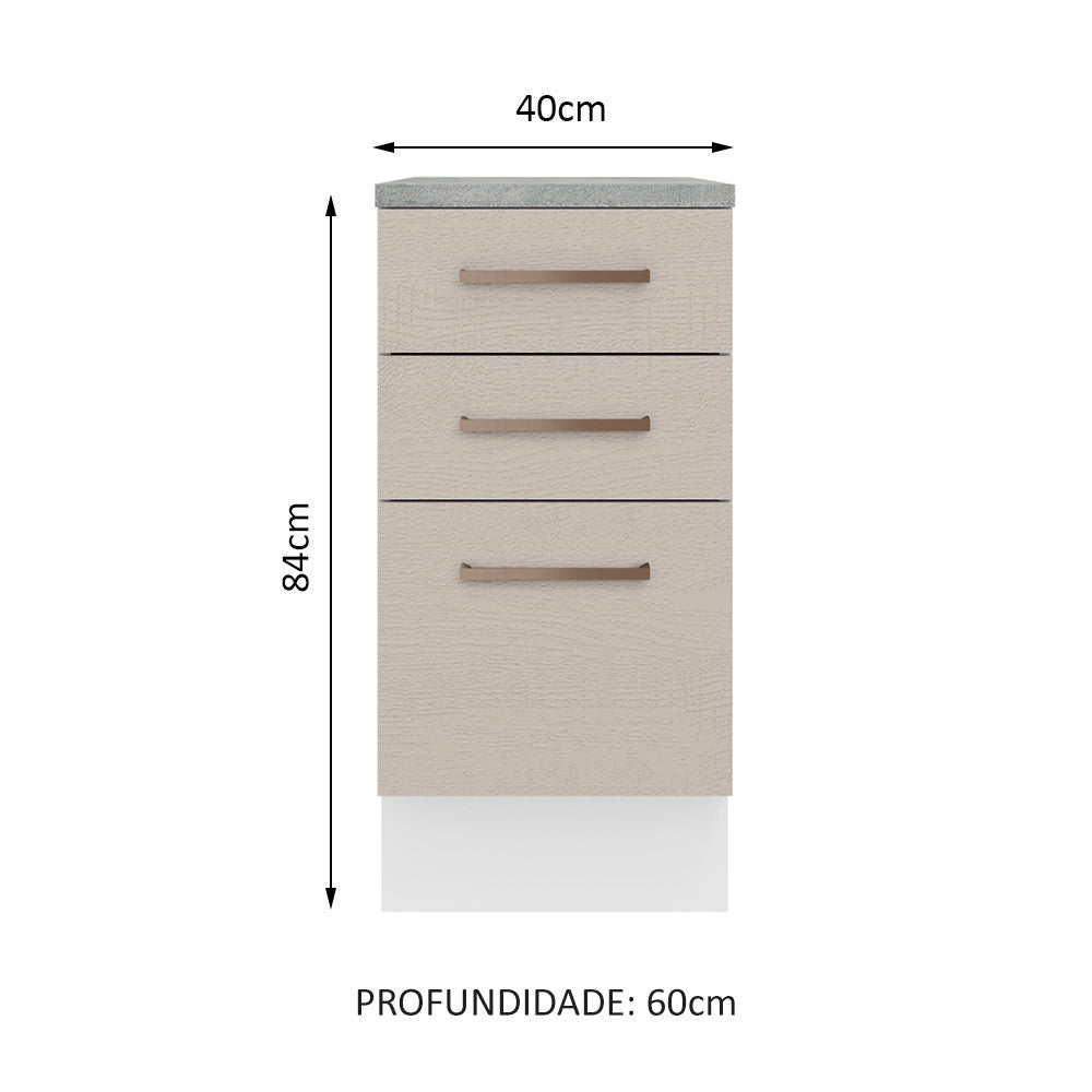 Gabinete Bajo 40 cm 3 Cajones Blanco/Crema Agata Madesa