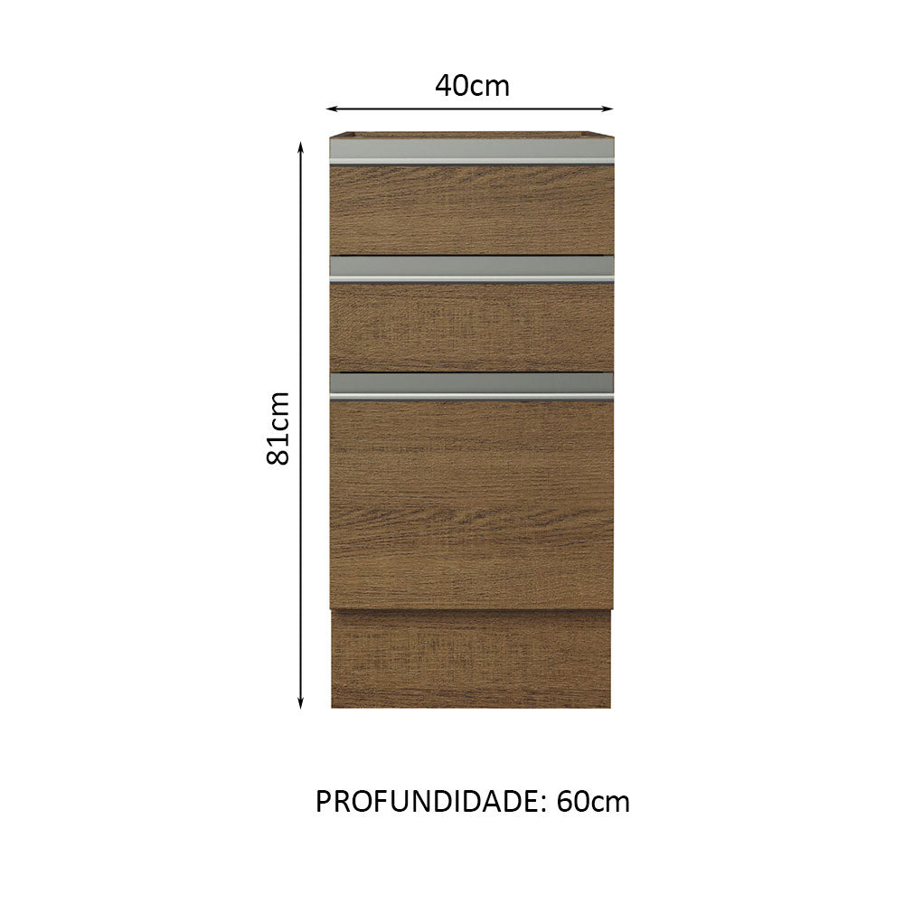 Gabinete Bajo 40 x 60 cm 3 Cajones (Sin Encimera) Glamy Marrón