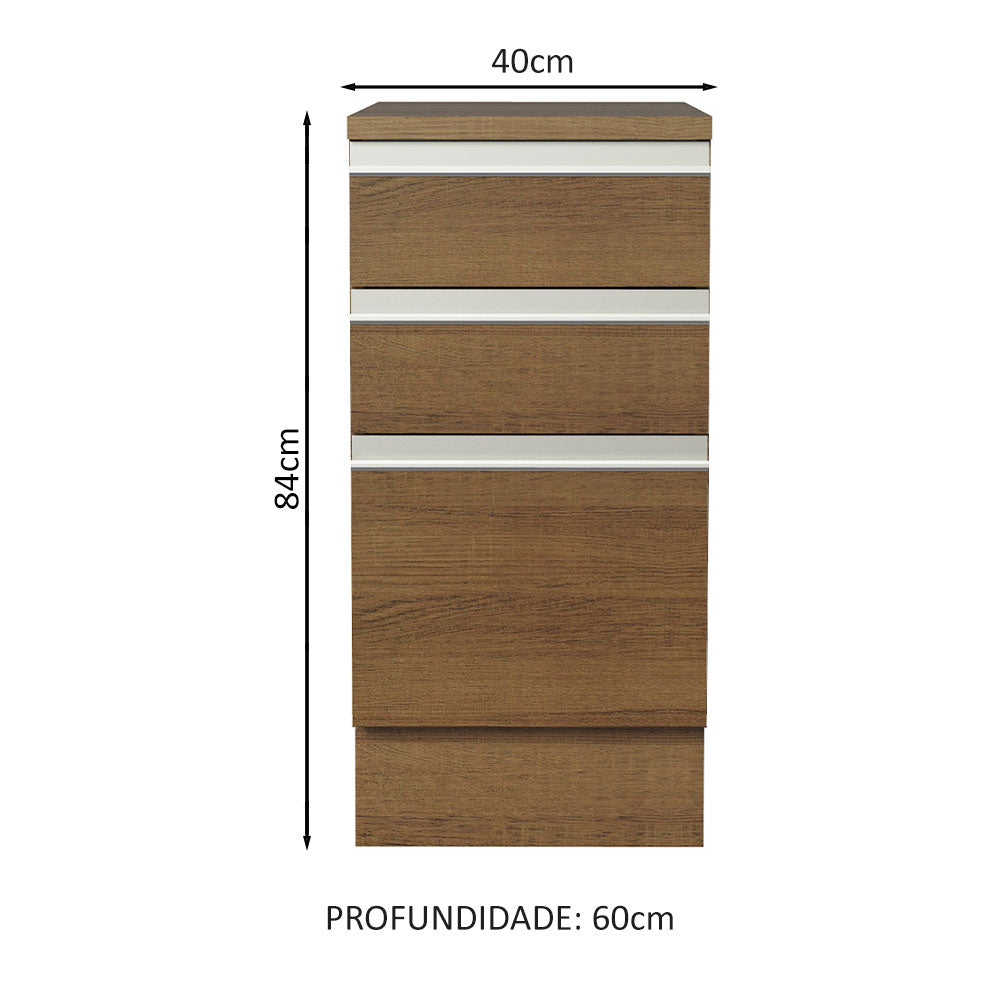 Gabinete Bajo 40 x 60 cm 3 Cajones (Con Encimera) Glamy Marrón