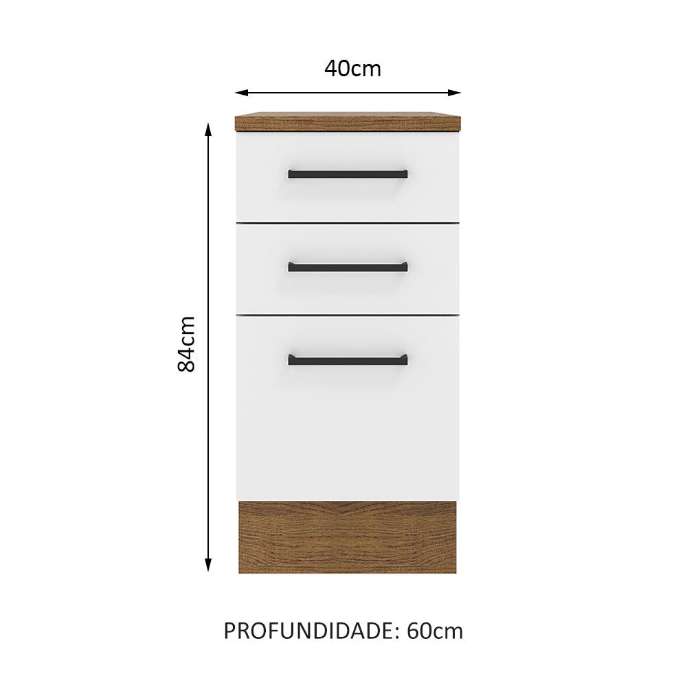 Gabinete Bajo 40 cm 3 Cajones Marrón/Blanco Agata Madesa