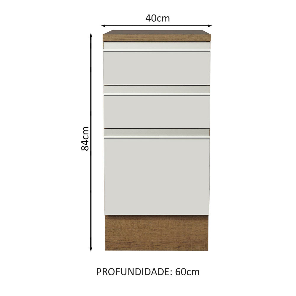 Gabinete Bajo 40 x 60 cm 3 Cajones (Con Encimera) Glamy Marrón/Blanco