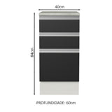 Gabinete Bajo 40 x 60 cm 3 Cajones (Con Encimera) Glamy Blanco/Negro