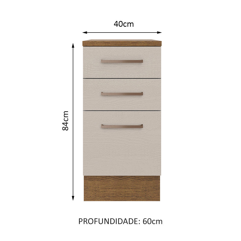 Gabinete Bajo 40 cm 3 Cajones Marrón/Crema Agata Madesa