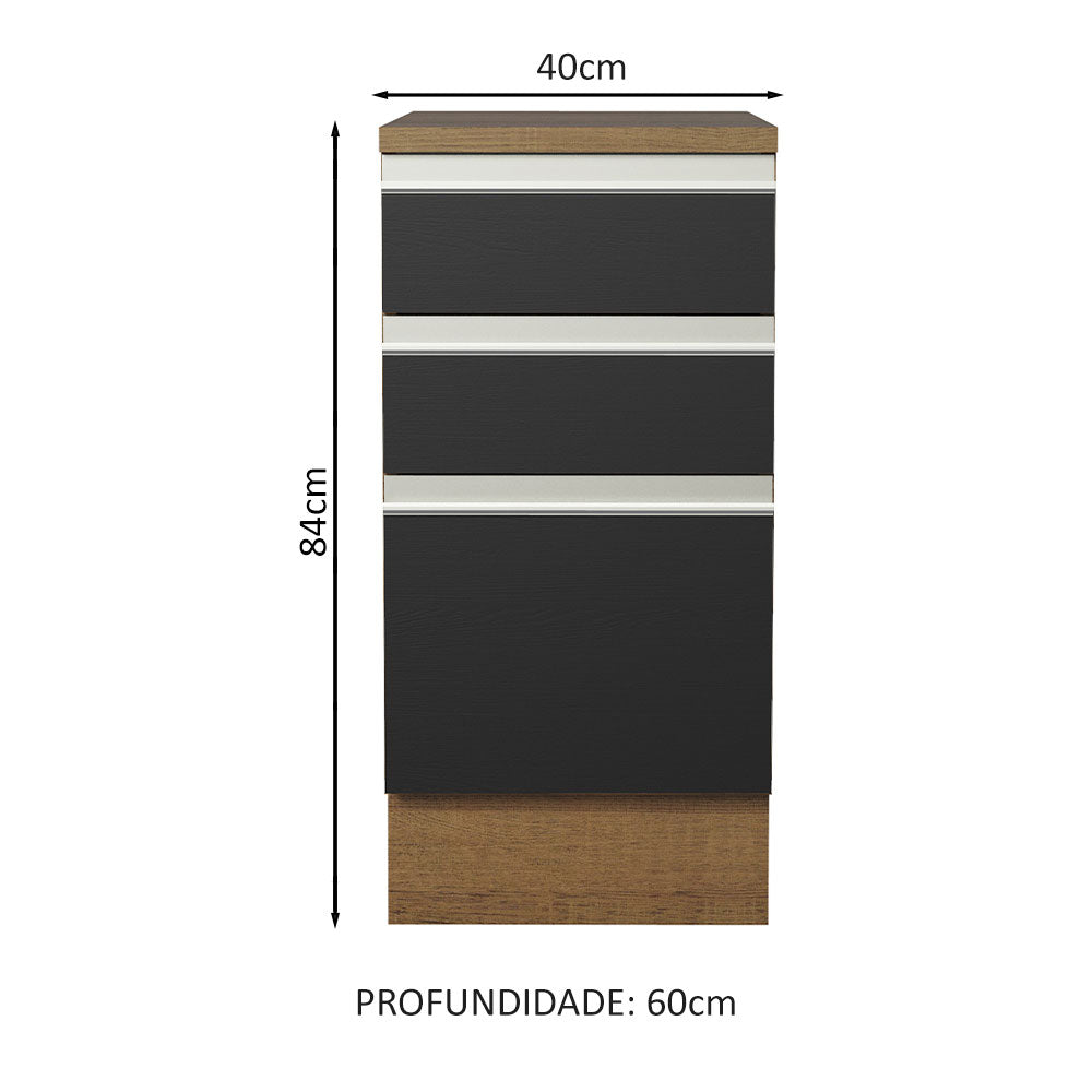 Gabinete Bajo 40 x 60 cm 3 Cajones (Con Encimera) Glamy Marrón/Negro