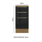 Gabinete Bajo 40 cm 3 Cajones Marrón/Negro Lux Madesa