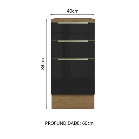 Gabinete Bajo 40 cm 1 Puerta (Con Encimera) Lux Marrón/Negro