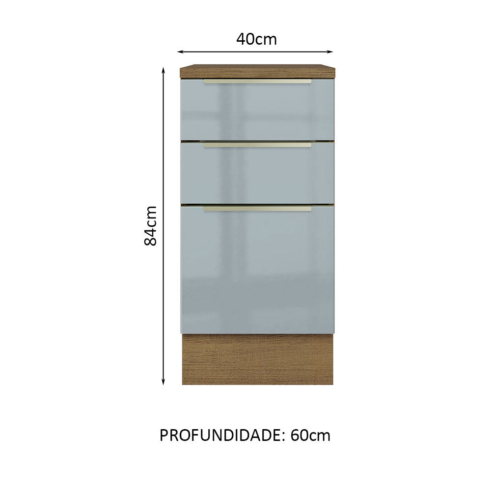 Gabinete Bajo 40 cm 3 Cajones Marrón/Gris Lux Madesa