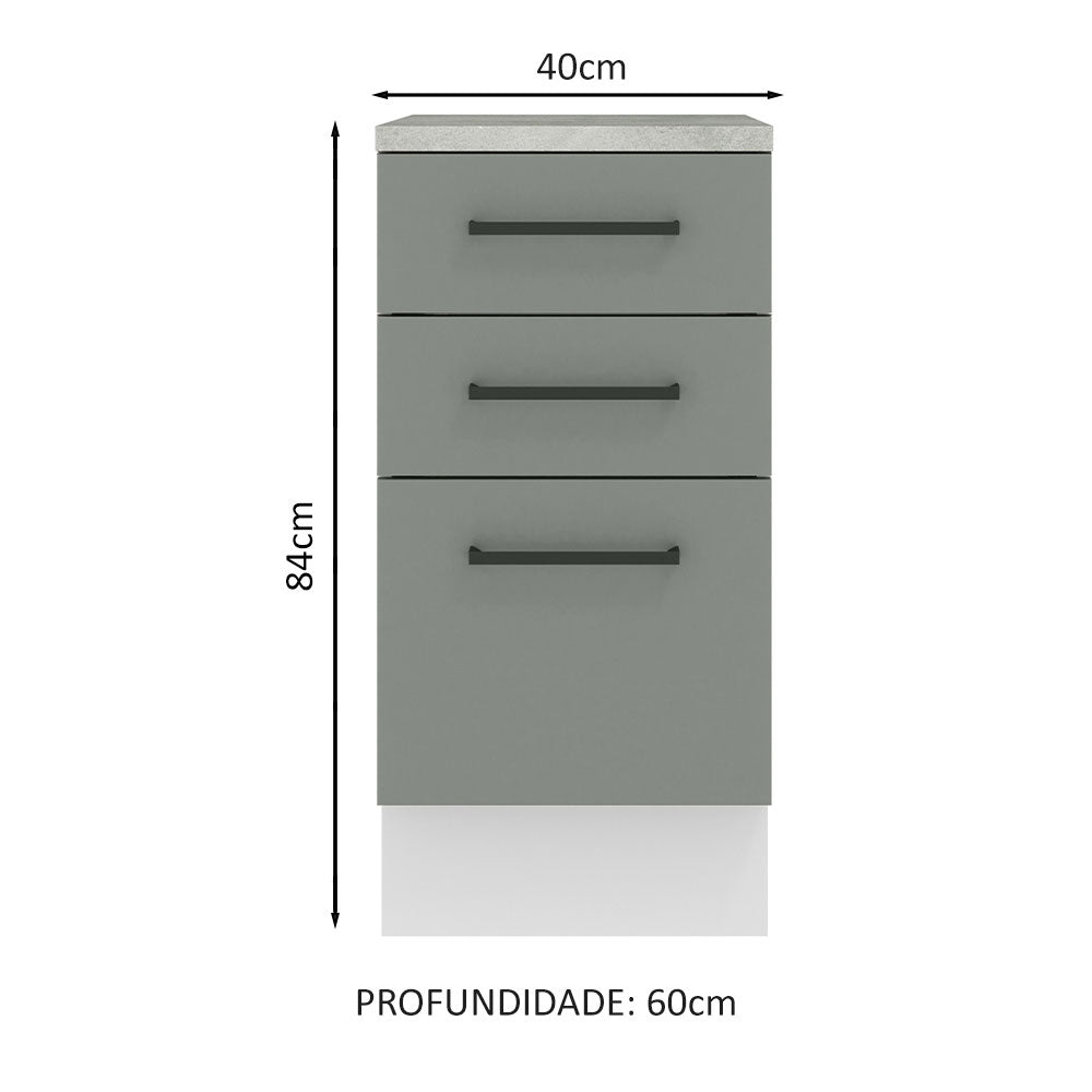 Gabinete Bajo 40 cm 3 Cajones Blanco/Gris Agata Madesa
