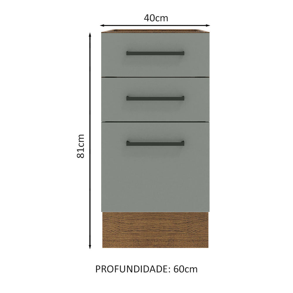 Gabinete Bajo 40 cm 3 Cajones Sin Encimera Marrón/Gris Agata Madesa