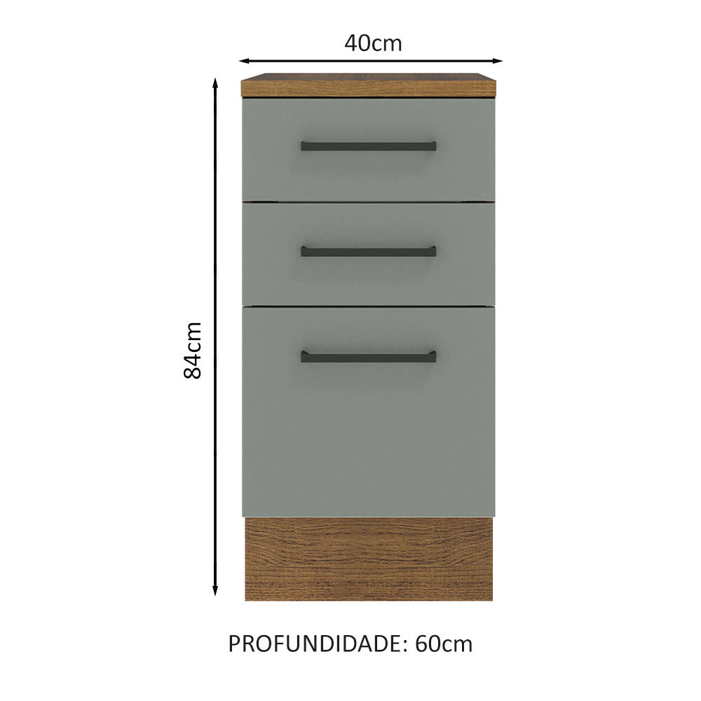 Gabinete Bajo 40 cm 3 Cajones Marrón/Gris Agata Madesa