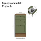 Gabinete Bajo de Cocina 40 x 60 cm 3 Cajones (Con Encimera) Marrón/Verde Vik Madesa