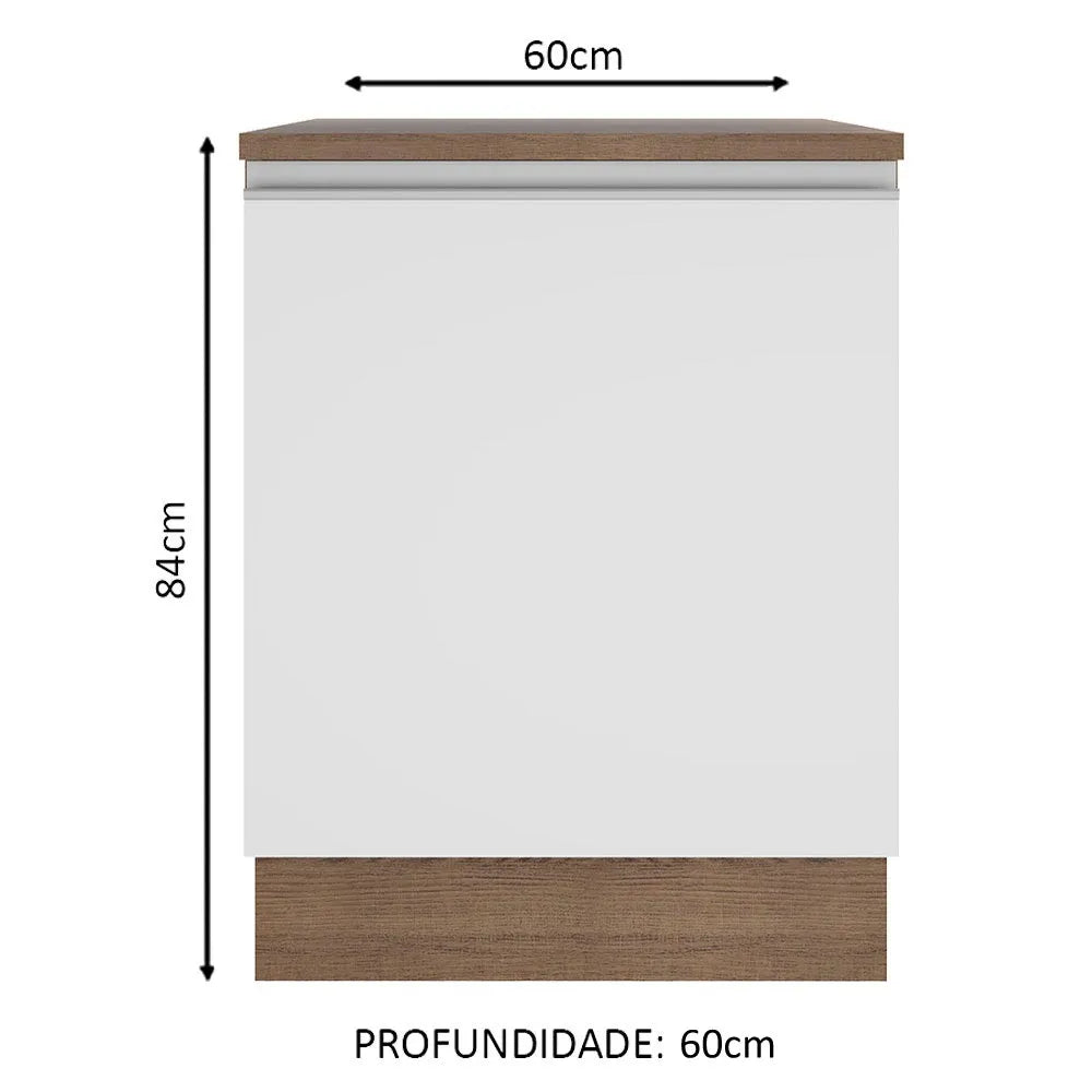 Gabinete Bajo 60 x 60 cm 1 Puerta (Con Encimera) Glamy Marrón/Blanco