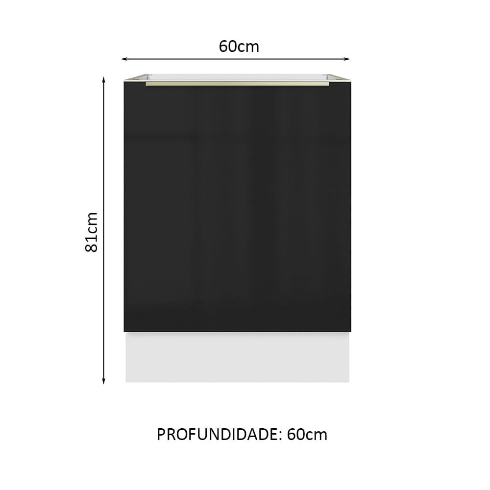 Gabinete Bajo 60 cm 1 Puerta Sin Encimera Blanco/Negro Lux Madesa