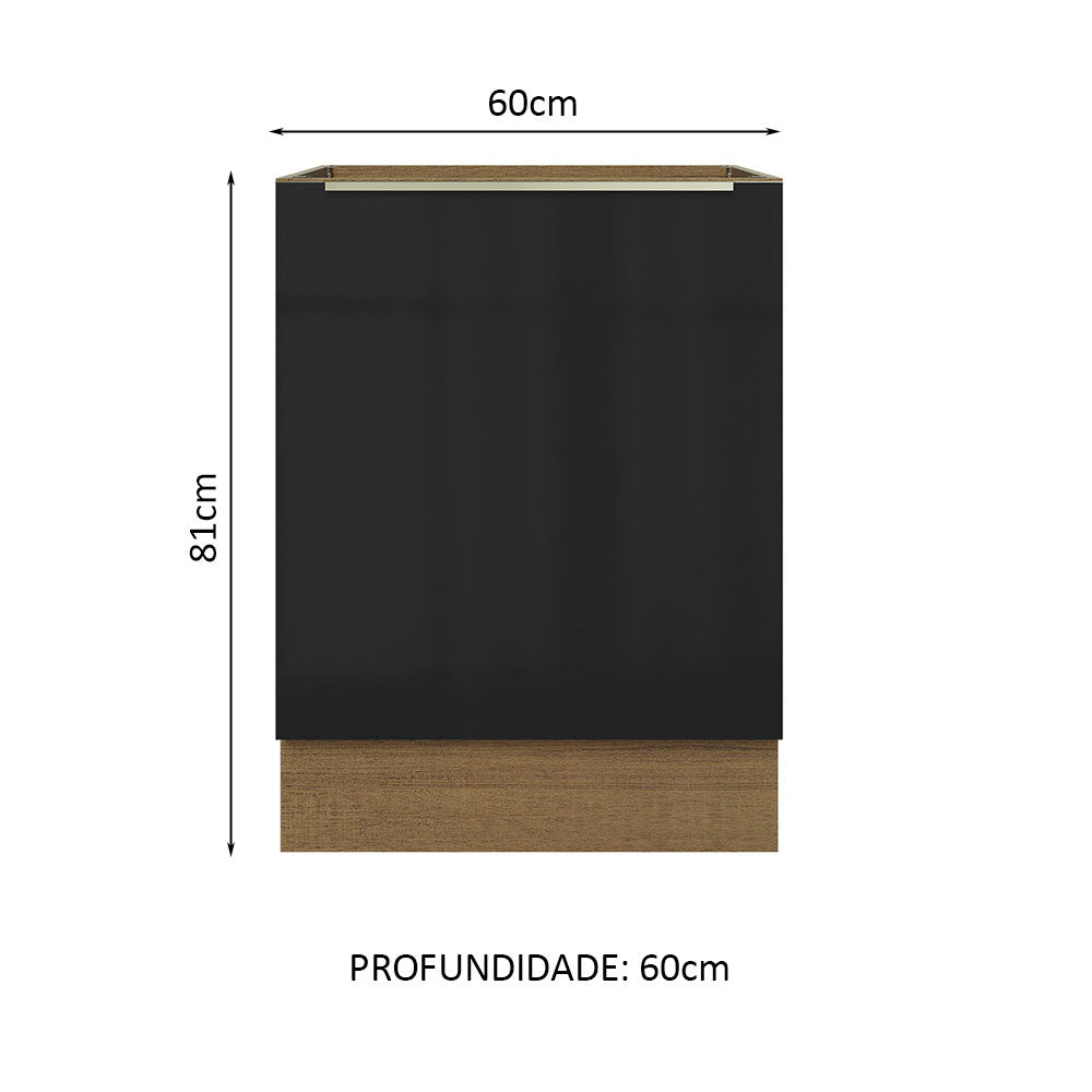 Gabinete Bajo 60 cm 1 Puerta Sin Encimera Marrón/Negro Lux Madesa