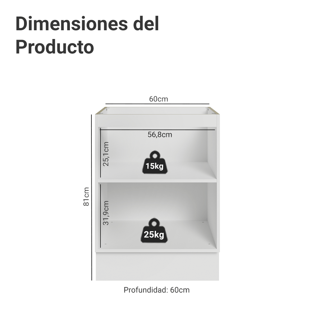 Gabinete Bajo de Cocina 60 x 60 cm 1 Puerta (Sin encimera) Blanco/Gris Vik Madesa