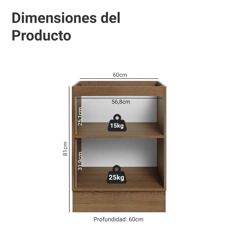 Gabinete Bajo 60 cm 1 Puerta Sin Encimera Marrón/Gris Vik Madesa