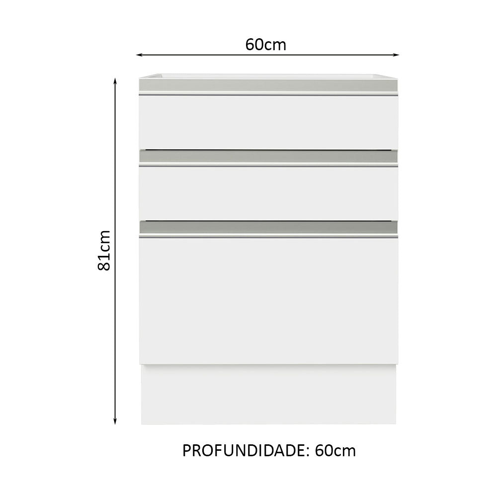 Gabinete Bajo 60 x 60 cm 3 Cajones Glamy (Sin Encimera) Blanco