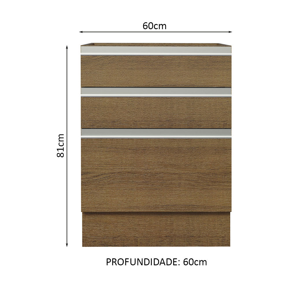 Gabinete Bajo 60 cm 3 Cajones Sin Encimera Marron Glamy Madesa