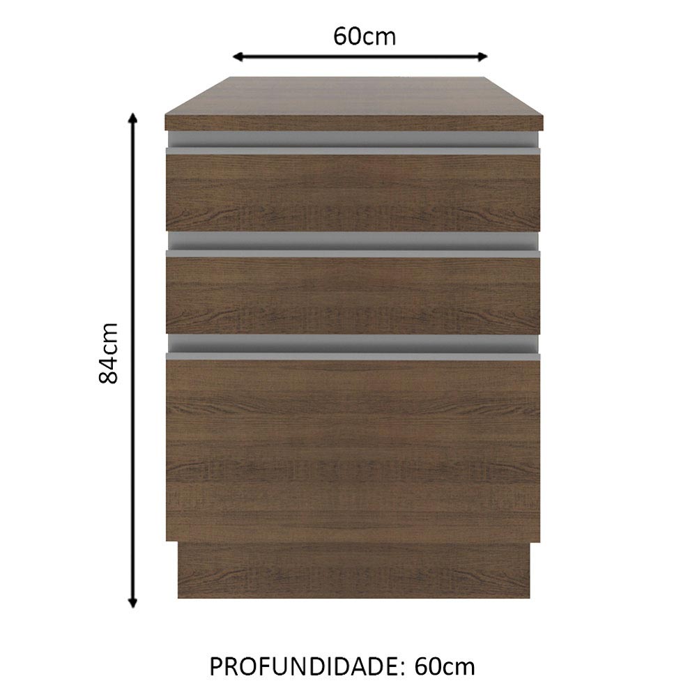 Gabinete Bajo 60 cm 3 Cajones Marrón Glamy Madesa