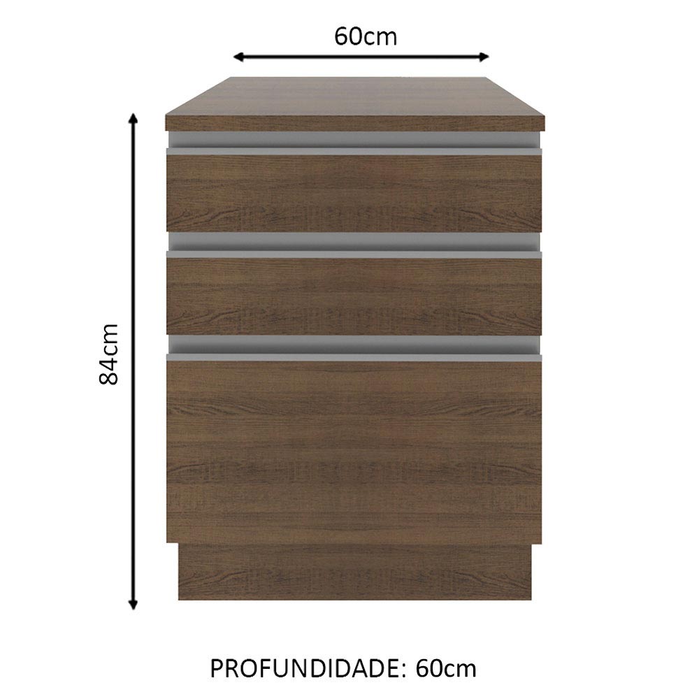 Gabinete Bajo 60 x 60 cm 3 Cajones Glamy (Con Encimera) Marrón