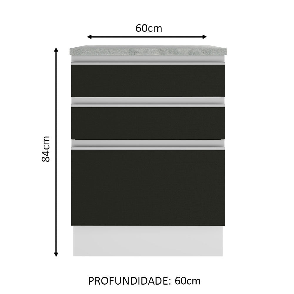 Gabinete Bajo 60 cm 3 Cajones Blanco/Negro Glamy Madesa