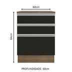 Gabinete Bajo 60 cm 3 Cajones Marrón/Negro Glamy Madesa