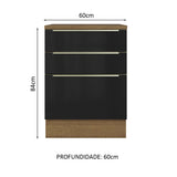 Gabinete Bajo 60 cm 3 Cajones (Con Encimera) Lux Marrón/Negro