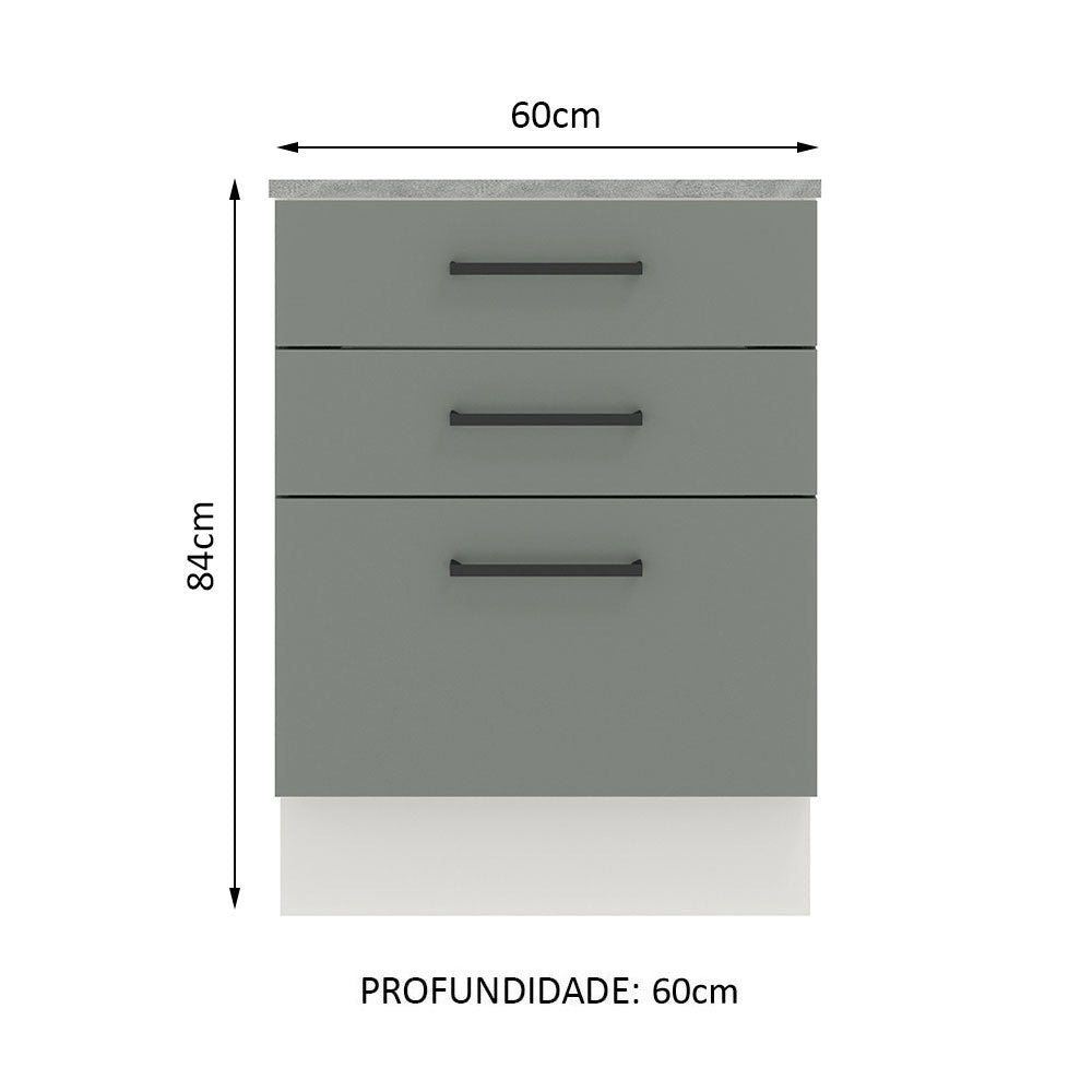 Gabinete Bajo 60 x 60 cm 3 Cajones Agata (Con Encimera) Blanco/Gris
