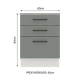 Gabinete Bajo 60 x 60 cm 3 Cajones Agata (Con Encimera) Blanco/Gris