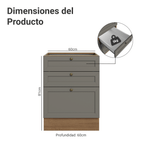 Gabinete Bajo 60 cm 3 Cajones Sin Encimera Marrón/Gris Vik Madesa