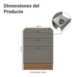 Gabinete Bajo de Cocina 60 x 60 cm 3 Cajones (Sin encimera) Marrón/Gris Vik Madesa