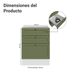 Gabinete Bajo 60 cm 3 Cajones Sin Encimera Blanco/Verde Vik Madesa