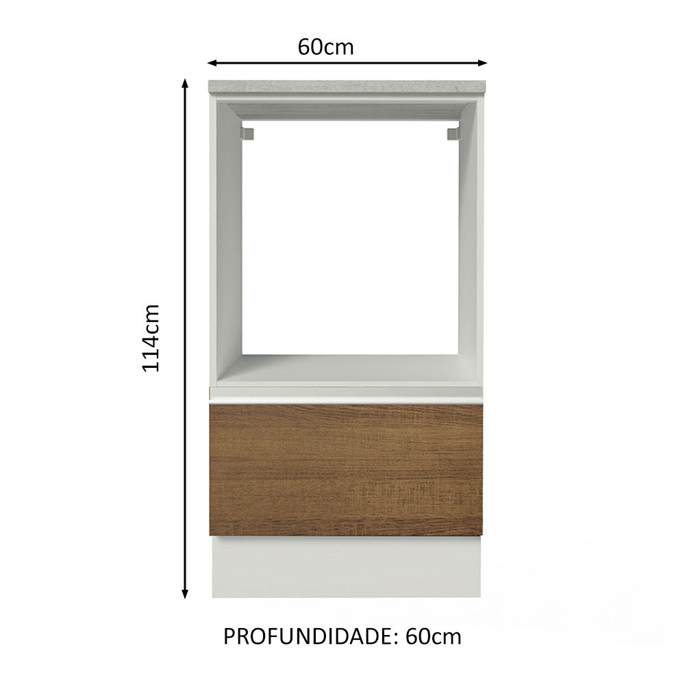 Gabinete Bajo para Horno 60 x 60 cm 1 Puerta (Con Encimera) Glamy Blanco/Marrón