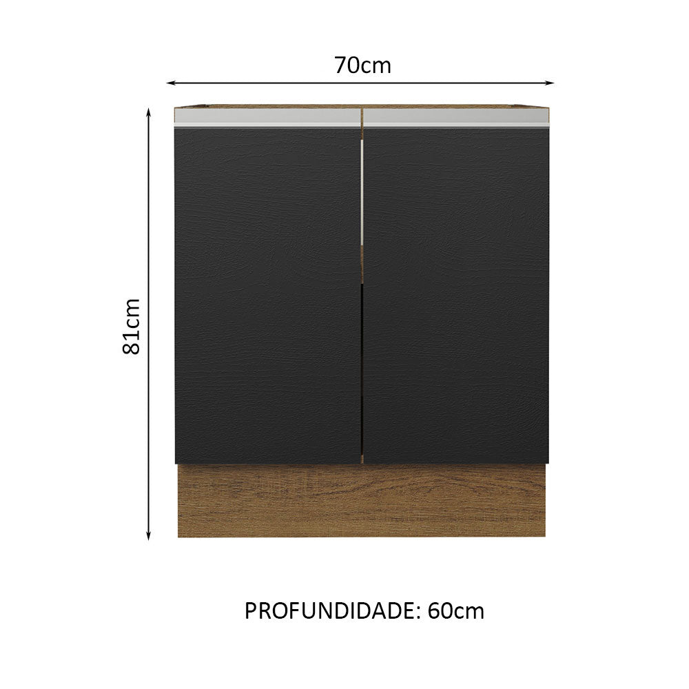 Gabinete Bajo 70 cm 2 Puertas Sin Encimera Marrón/Negro Glamy Madesa