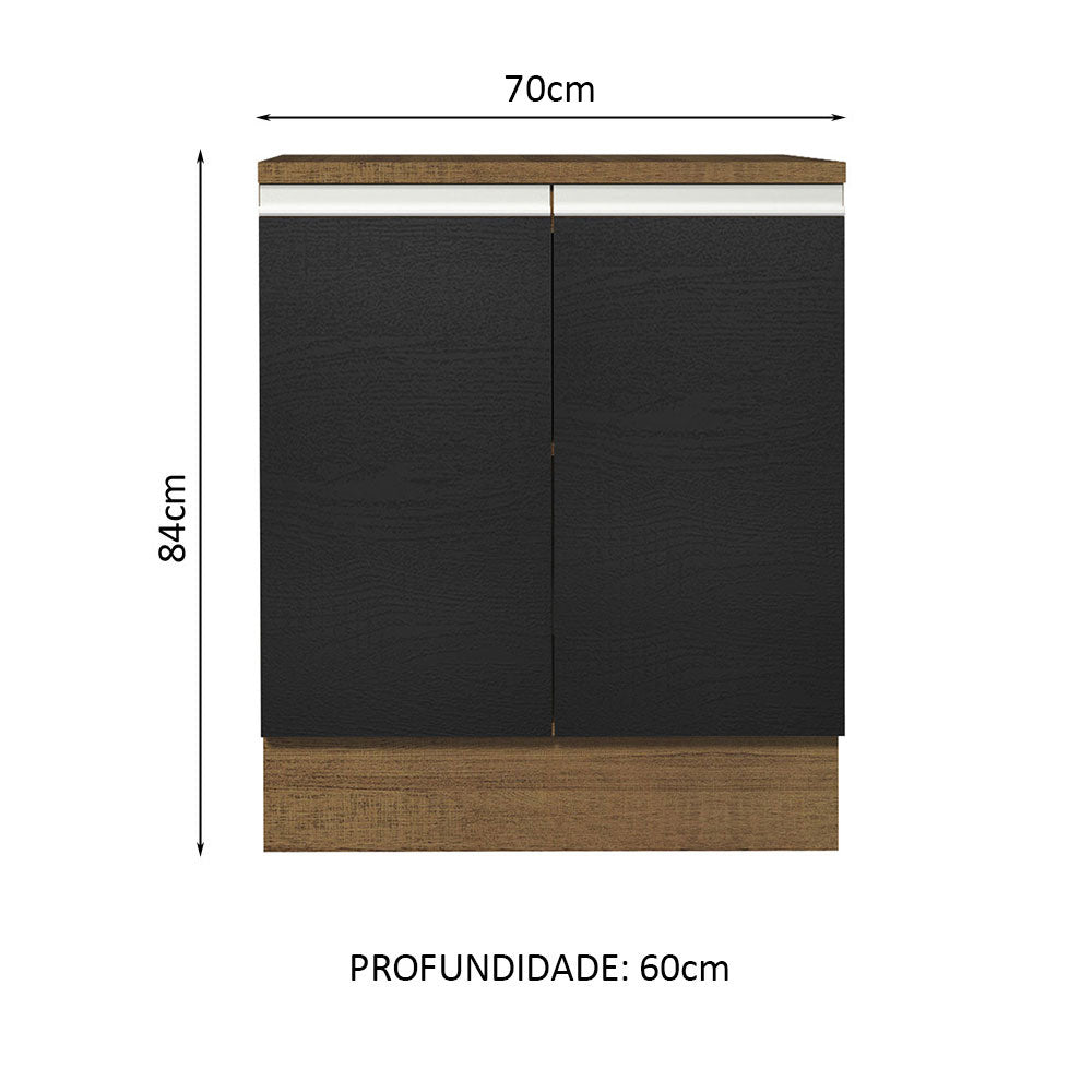 Gabinete Bajo 70 x 60 cm 2 Puertas (Con Encimera) Marrón/Negro Glamy