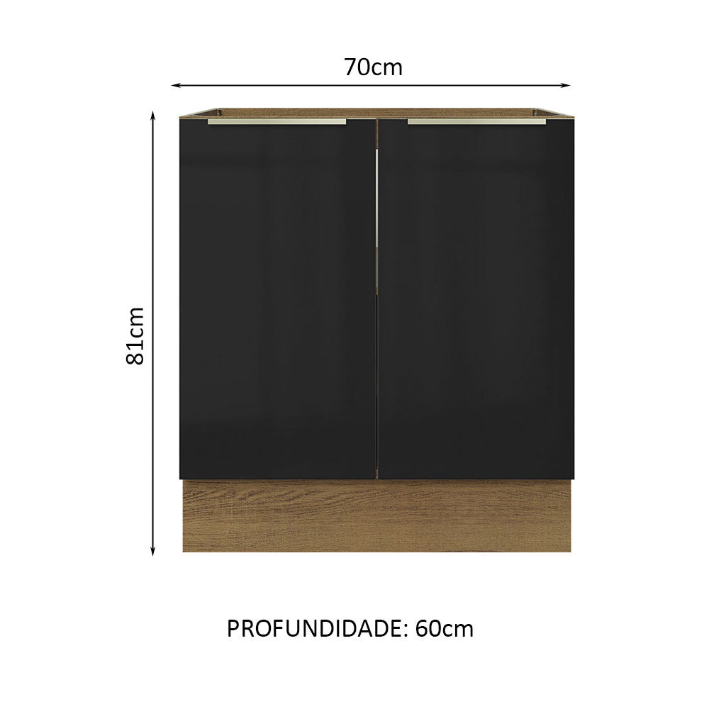 Gabinete Bajo 70 cm 2 Puertas Lux Marrón/Negro