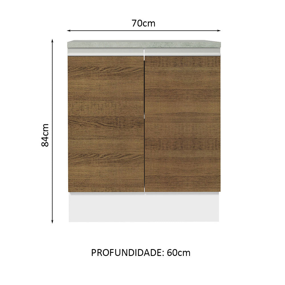 Gabinete Bajo 70 x 60 cm 2 Puertas (Con Encimera) Glamy Blanco/Marrón