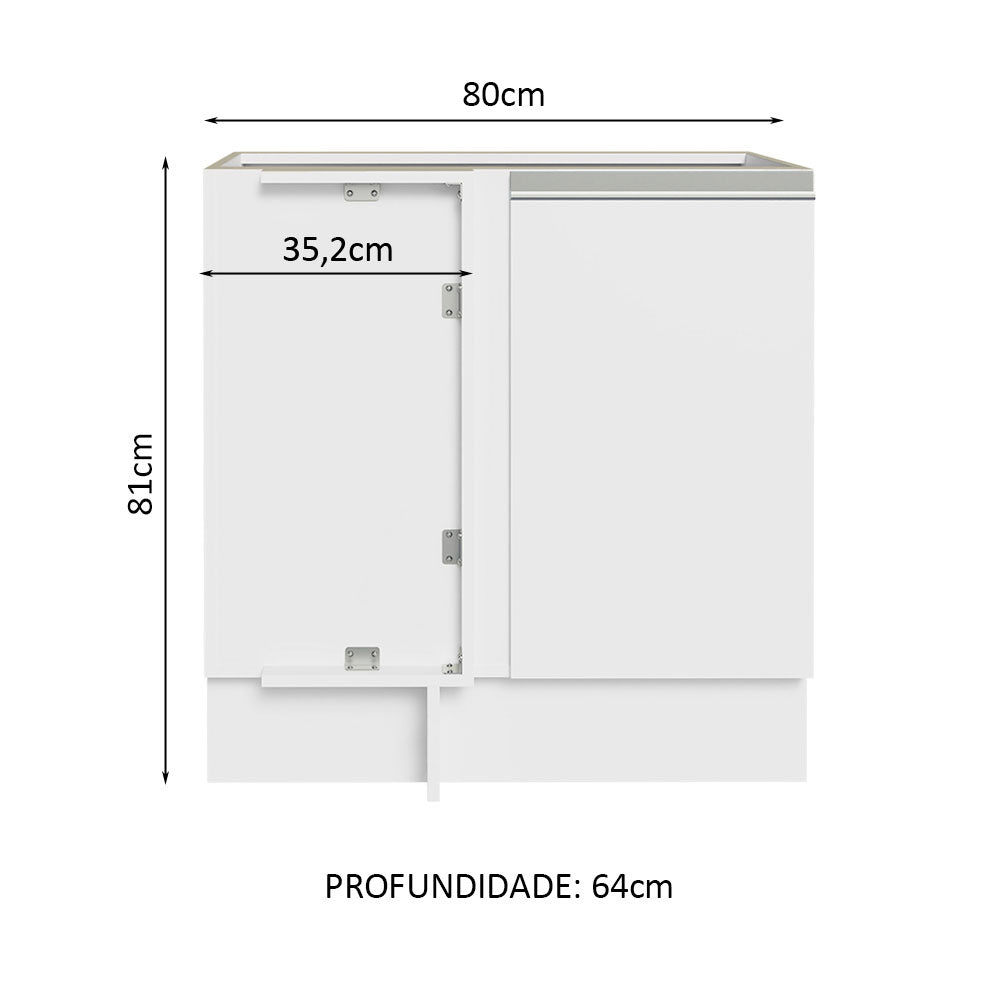 Gabinete Bajo Esquinero 80 cm 1 Puerta Sin Encimera Blanco Glamy Madesa