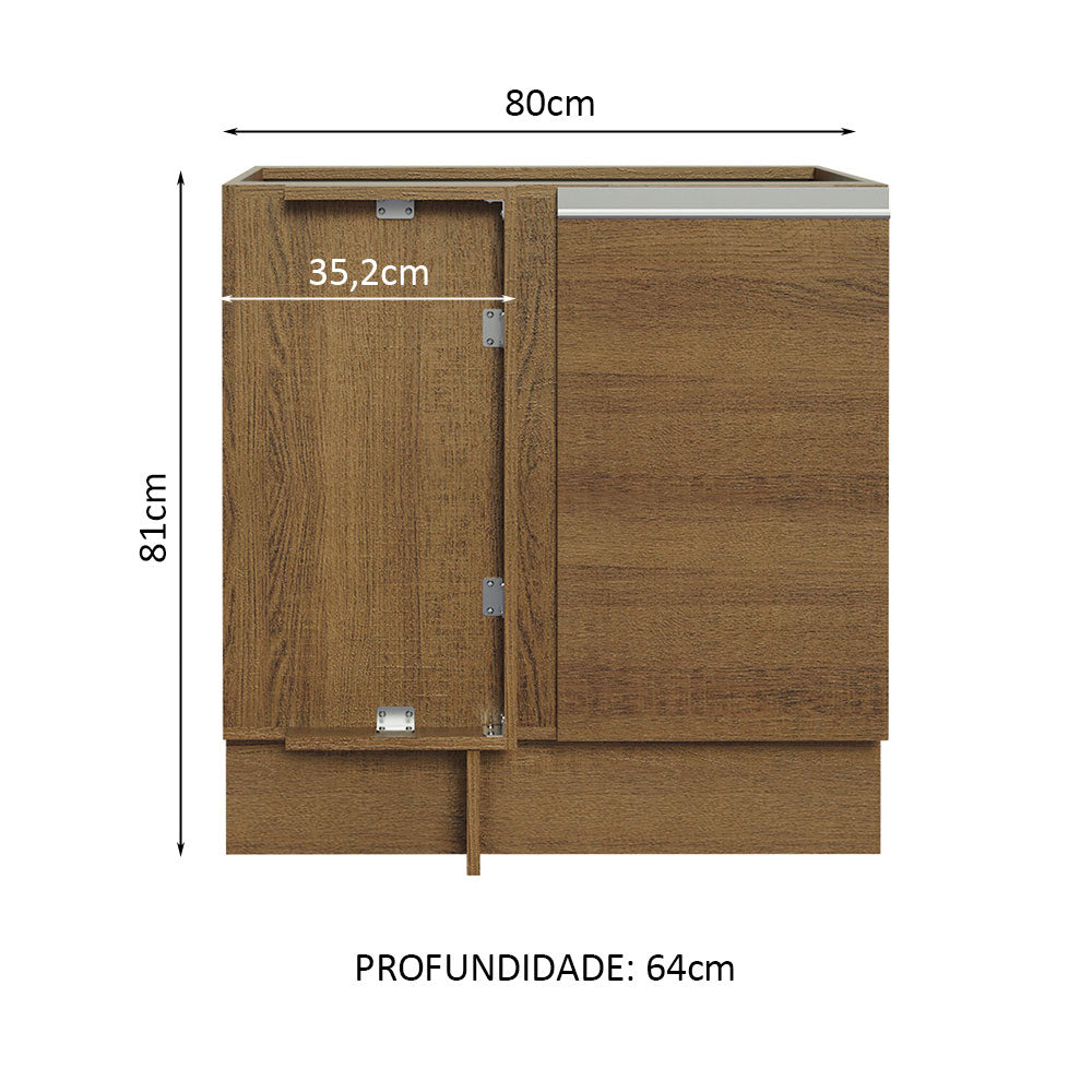 Gabinete Bajo de Esquina de Cocina 60 de Profundidad con 1 Puerta (Sin Encimera) Glamy Marrón