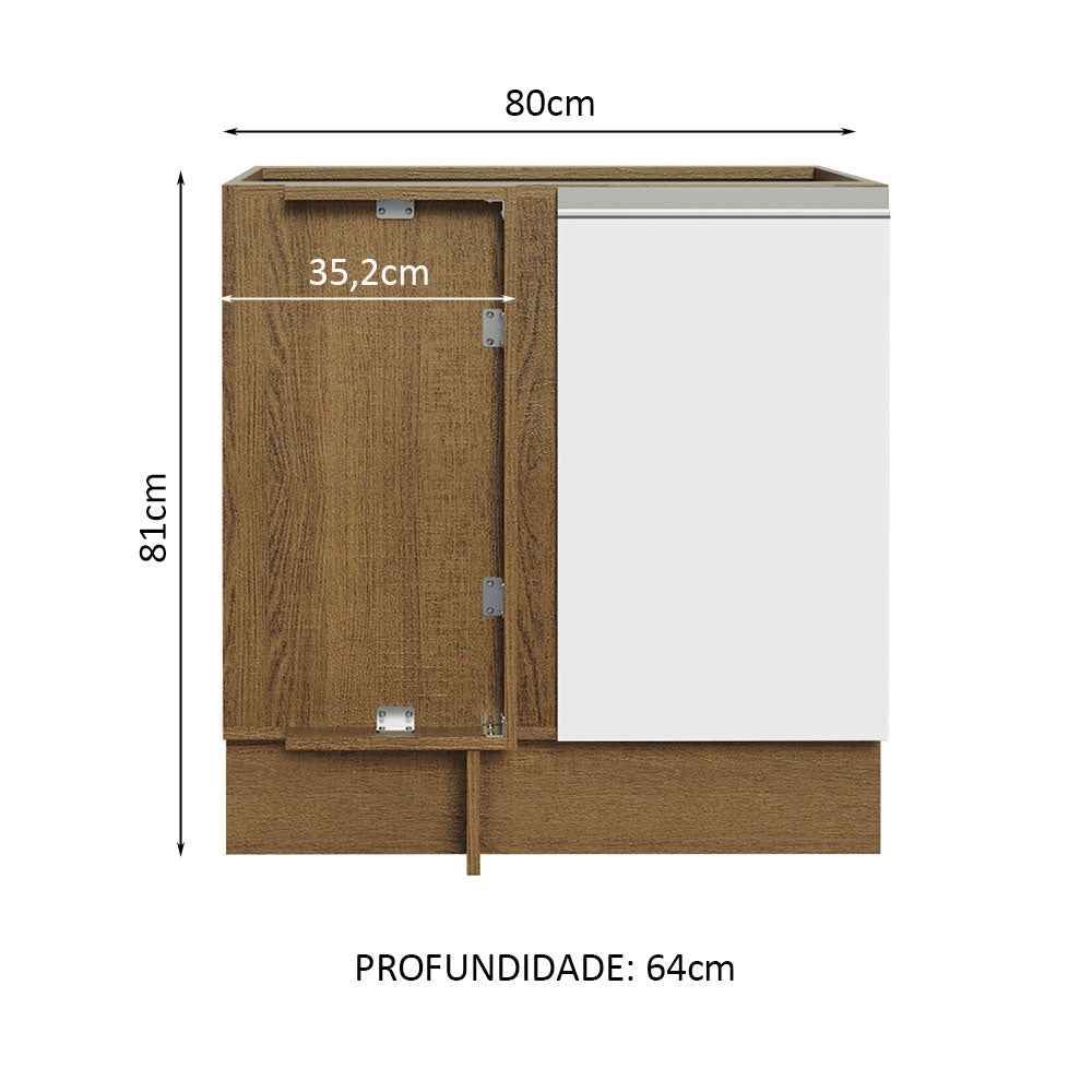 Gabinete Bajo de Esquina de Cocina 60 de Profundidad con 1 Puerta (Sin Encimera) Glamy Marrón/Blanco