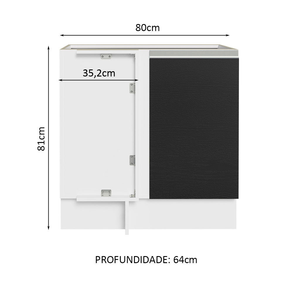 Gabinete Bajo de Esquina de Cocina 60 de Profundidad con 1 Puerta (Sin Encimera) Glamy Blanco/Negro