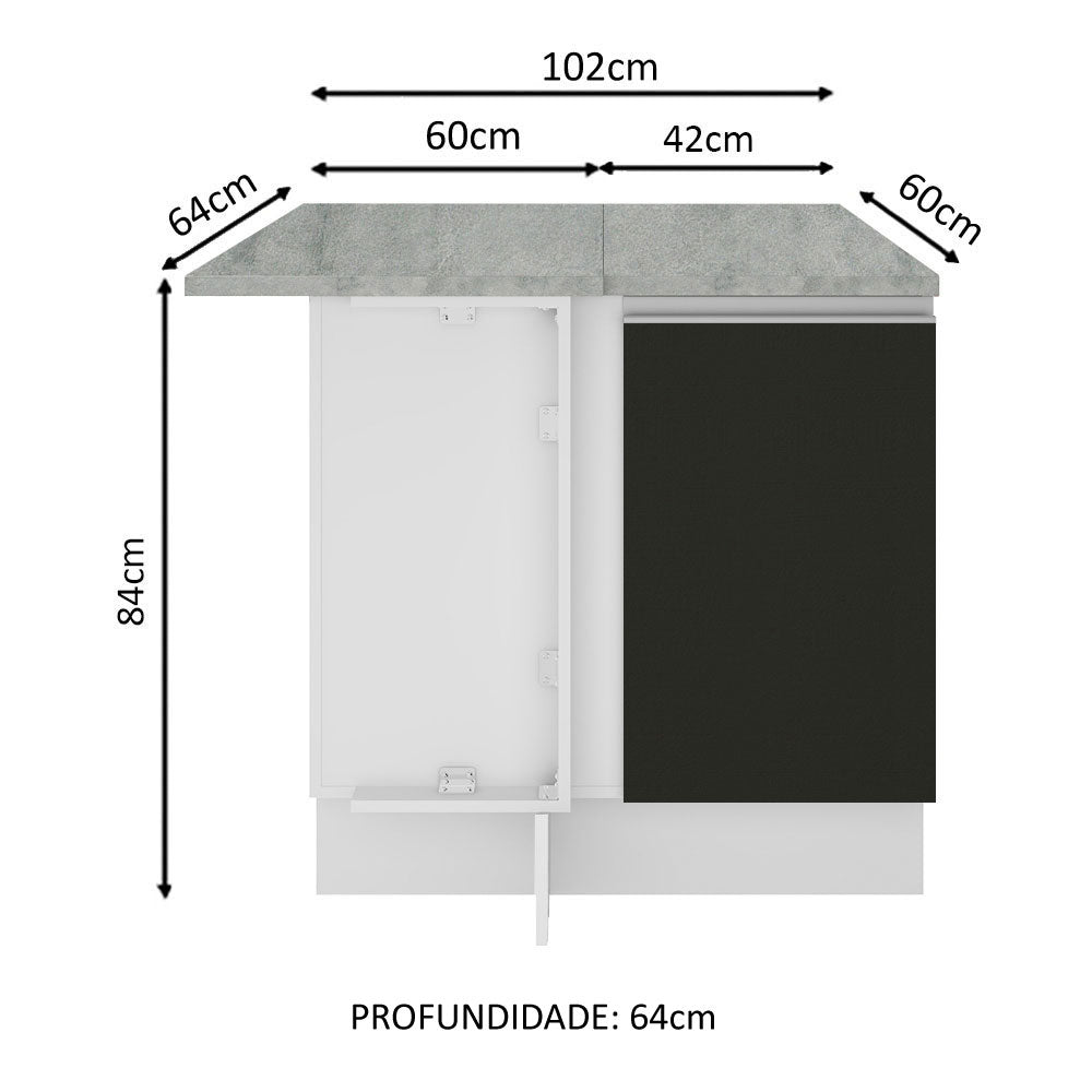 Gabinete Bajo Esquinero 102 cm 1 Puerta Blanco/Negro Glamy Madesa