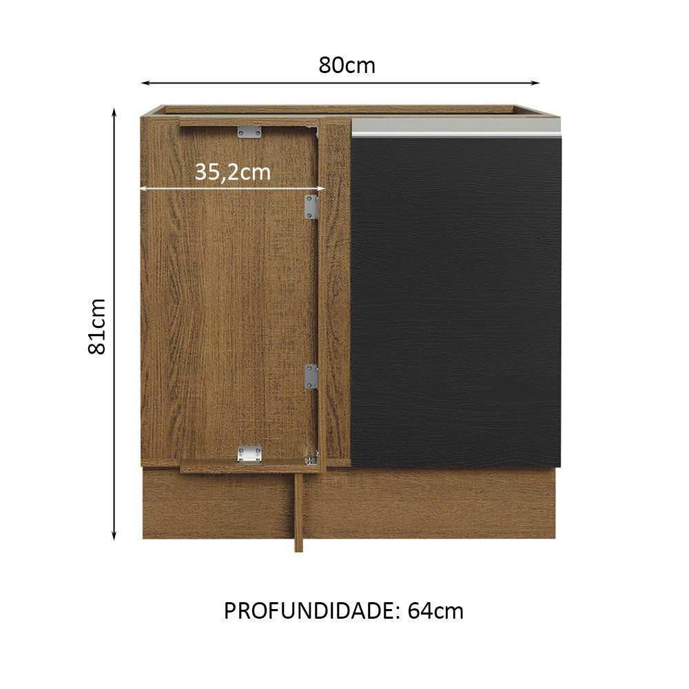 Gabinete Bajo Esquinero 80 cm 1 Puerta Sin Encimera Marrón/Negro Glamy Madesa